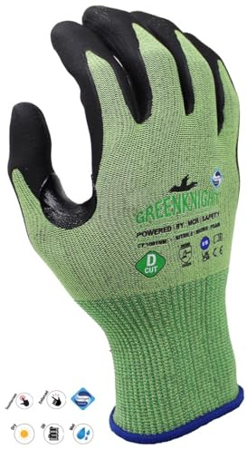 MCR Safety GreenKNIGHT/Premium skärskyddshandskar/storlek 8, 1 par/högt skärskydd D/pekskärmskompatibilitet/arbetshandskar monteringshandskar/handskydd för skärning/grön