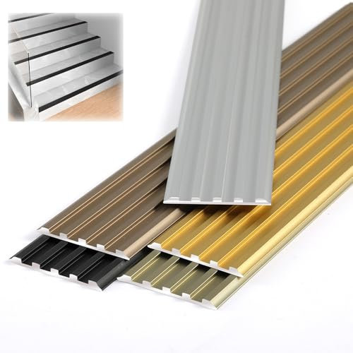 IMUNKT rutschfeste Treppenkantenprofil, Stufenstreifen, Aluminium Treppenkantenschutz, AntiRutsch Streifen, Treppenprofil Für Holz/Vinyl/Fliesen(Gold,L120xW4cm)