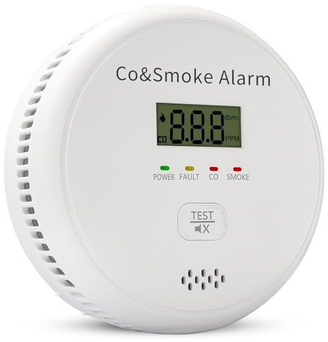 Combination Smoke Alarm and Carbon Monoxide Detector for Home,CO Alarm and Smoke Alarm Replaceable Battery Powered with LCD Display,Test Button