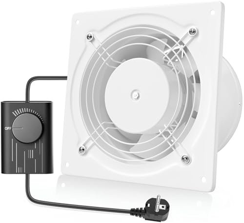 HG Power Ventola Aspirazione 150mm - 525m³/h Ventola Bagno Silenziosa con Valvola di non ritorno, Regolatore di velocità, Spina, Aspiratore Industriale 38W per Cucina Garage Seminterrato, Bianco