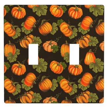 Placca di copertura per interruttore della luce a levetta, 2 piastre da parete di dimensioni standard 11,4 x 11,4 cm, zucca d'acero che cadono foglie doppie per interruttore della luce, piastra di