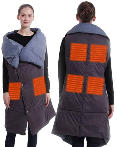 Electric Heated Blanket for Men Women Wearable Wrap Shawl USB Electric Heated Throw Warming Vest Shawl Lap Robe Portable Heating Pad Blanket with 3 Heating Settings for Home,Office,Travel,Hiking