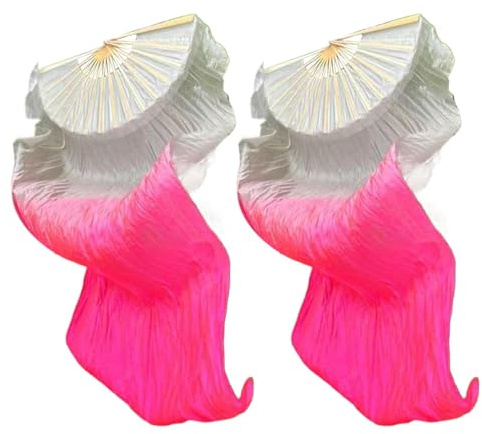 Qkbuza Éventails en Soie pour Danser, éventail en Voile - 1 Paire de voiles d'éventails en Soie Artificielle Longs dégradés | Éventails de Danse colorés en Tissu, Longs Drapeaux fluides de Danse