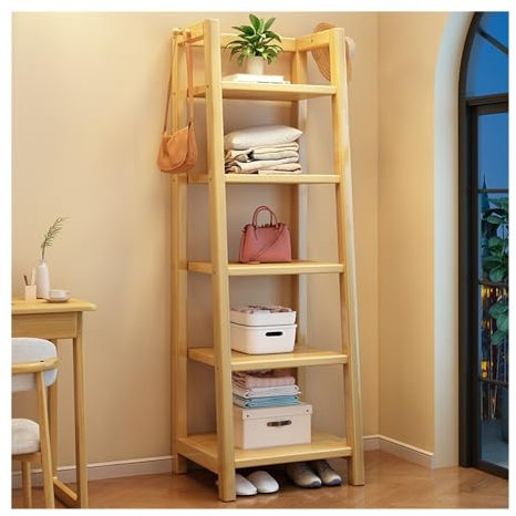Libreria a 5 ripiani in legno a scaletta per bagno, supporto per piante, libreria autoportante per casa, ufficio, soggiorno, cucina, camera da letto (legno naturale, 170,2 cm)