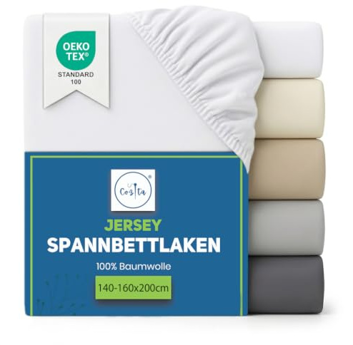 Cozita Basics resårlakan 180 x 200 cm – 100 % bomullsjersey lakan, Öko-Tex certifierad, upp till 25 cm madrasshöjd – vit