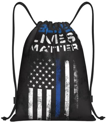 Rucksack Mit Kordelzug Dünne Blaue Linie Flagge Amerika Turnbeutel Faltbar Turnsack wasserdichte Gymnastikbeutel, Für Reisen, Schwimmen, Strand, 36x42cm