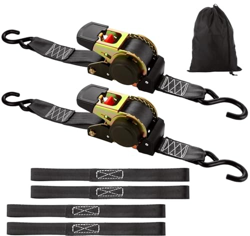 YAYODS 2 Pack 2 Inch Retractable Ratchet Straps Heavy Duty 15ft Self Retracting Tie Down Straps with Storage Bag, 3,300lb Break Strength Automatic Ratchet Straps for Trailer, ATVs, Boats