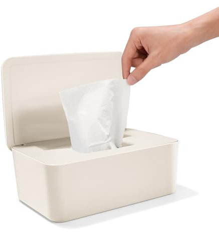 Boîte à Lingettes Humides Avec Couvercle, Boîte à Lingettes Bébé, Boîte de Mouchoirs Humides, Boîte à Mouchoirs Papier Pour Mouchoirs Papier, Serviettes Humides, Blanc