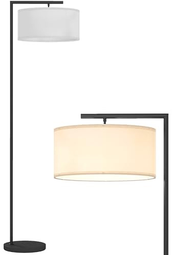 HOMCOM Lampadaire lampe à pied abat-jour en tissu de lin base ronde stable pour salle bureau chambre à coucher 47 x 37 x 153 cm noir et blanc