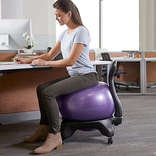 Chaise Ballon Chaise avec Ballon D'équilibre et Dossier pour Bureau, Chaise avec Ballon de Yoga pour une Assise Active, Siège avec Ballon de Stabilité pour L'exercice, la Grossesse et le Travail(C)