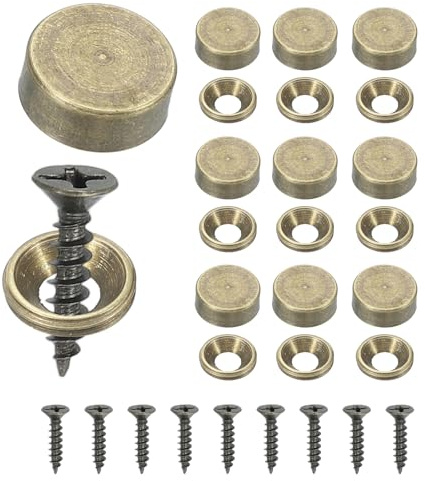 YELARXI Lot de 10 vis décoratives en laiton avec capuchons, vis miroir auto-taraudeuses – Fixation pour meubles – Tentures murales – Bois fabriqué à la main – 12 mm et lot de 10 et bronze