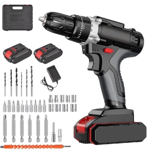 48V Cordless Hammer Drill Set – High Torque Electric Impact Driver with 2× 2000mAh Li-ion Batteries, 45Nm Power, 34 Accessories, Fast Charger & Carry Case – Compact & Heavy Duty Screwdriver Kit