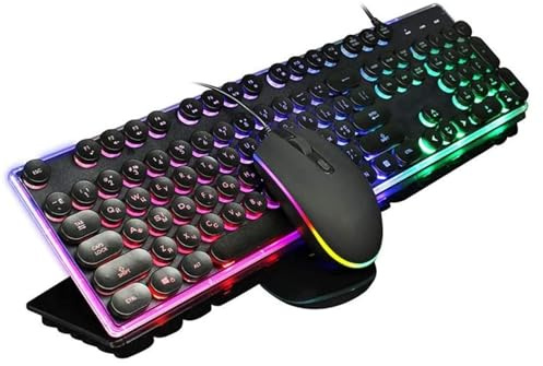 SHRGOMPIT Tastiera e mouse da gioco cablati, tastiera da gioco retroilluminata RGB con tasti multimediali, poggiapolsi e mouse da gioco retroilluminato rosso