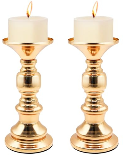 Yiomxhi 2 Stück Kerzenständer, Kerzenhalter Metall für Stabkerze Stumpenkerzen, Stabkerzenständer Stabkerzenhalter Deko für Hochzeit Haus Tischdeko Weihnachtsdekoration, Gold