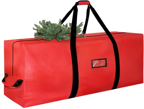 Christmas Tree Storage Bag, 9FT Large Christmas Tree Bag 600D with Reinforced Handles, Heavy Duty 9 Foot Tree Bags for Storage Waterproof Xmas Tree Box, Dual Zippers, Wide Opening, Red