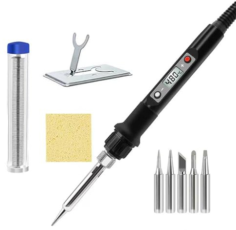 80W Soldering Iron Kit: Soldering Kit 180-480°C LCD Adjustable Temperature & Thermostatic Design, Soldering Gun Welding Kit with 5 Soldering Tips,Solder Wire,Stand.