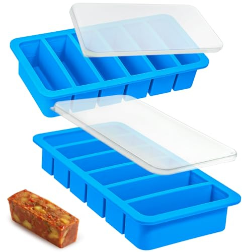 Kamehame Soup Freezer Tray Silicone 2 Pack 1/2 Cup Soup Containers with Lid & Steel Frames Silicone Food Freezer Trays Food Storage Containers for Freezing Soupe, Broth, Sauce, Butter, Meal Prep