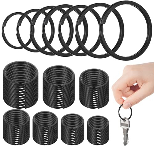 70 Pcs Anneau Porte Clé, Anneau Porte Clef en Métal Noirs Petits et Grands, Anneaux Fendus Robustes pour Maison, Bureau, Voiture, Femmes et Hommes (15/20/25/28/30/32/35 mm)