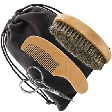 SMASOLO Cuidado Barba Hombre Kit Recortadora Barba Peine Tijeras Madera con Bolsa Portátil para Mantenimiento y Afeitado Diario