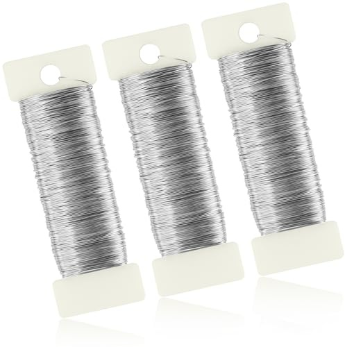 NISENTIA 150m × 0,35mm Basteldraht Silber, 3 Rollen Silberdraht Dünner zum Basteln Schmuckdraht Silber Basteldraht Dünn Kupferdraht Wickeldraht Blumendraht für Deko Handwerk Perlendraht (50m/Rolle)