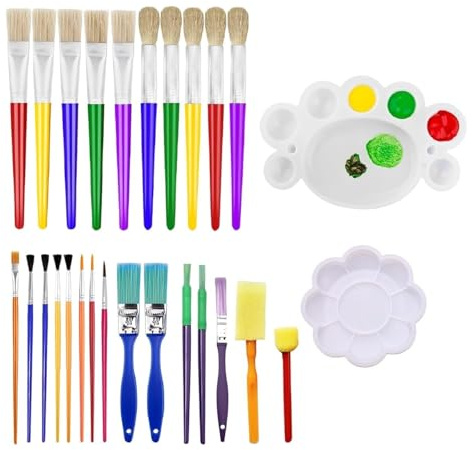 27 Pcs Paint Brush Set, Kids Paint Brushes Art Paintbrushes for Art and Brushes for Painting Watercolor Brusheses in Various Sizes with Paints Palettes Kids Painting Set, Paintbrush Set Suitable Begin