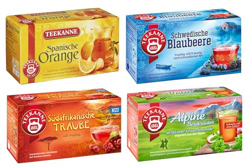 Teekanne Länder-Tee Set – Früchtetee & Kräutertee Mischungen | Teebeutel mit Schwedischer Blaubeere, Südafrikanischer Traube, Spanischer Orange & Alpinen Bergkräutern