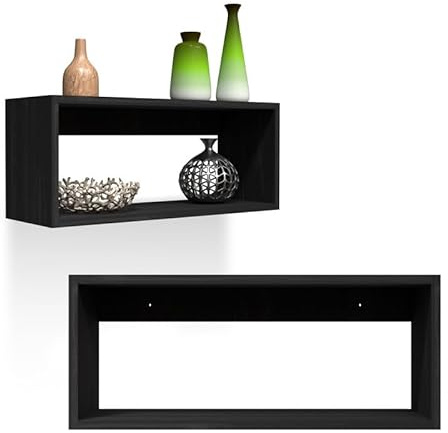 INTEGRI Bücherregal - Wandregal - Hängeregal - Schweberegal - Würfelregal 60x25x20 cm Regal schmal - Deko Wohnzimmer - Regal Schwarz Holz- Pflanzenregal - Flur Möbel - Wandschrank