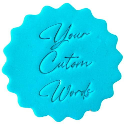 Personalised Cookie Stamp with Free Scallop Cutter, Your Custom Words, 5cm Acrylic Biscuit Embosser, Food-Safe Plastic Baking Tool, Fits M&S All Butter Biscuits (Design 1)