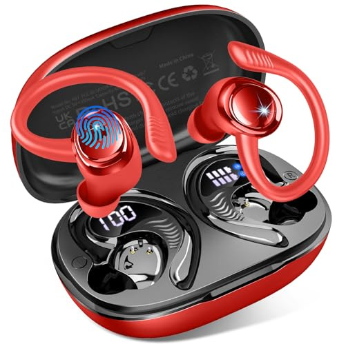 Bluetooth 5.4 Kopfhörer Sport, 2026 Neu In Ear Kopfhörer Kabellos Bluetooth mit 6D Stereo/4 ENC Mic, 50H Noise Cancelling Ear buds, Over-Ear Sportkopfhörer mit Ohrhaken, IP7 Wasserdicht Ohrhörer