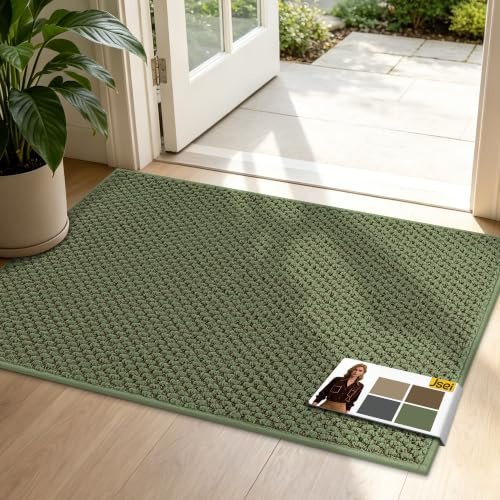 JSEI Fußmatte rutschfest Waschbar, Schmutzfangmatte, 60x90cm, Grün | Fußmatte rutschfest waschbar, Schmutzfangmatte für Eingang Flur Haustür