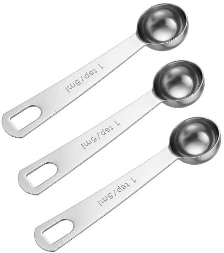3 Pcs Teaspoon Measuring Spoons, Stainless Measuring Spoons 5 mL | 1 TSP | 1/3 Tablespoon for Cake Baking Kitchen Tea Soup Ingredients