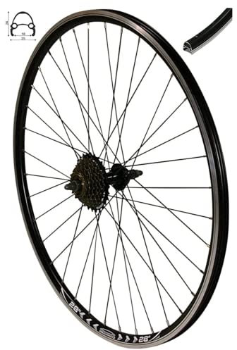 Redondo 28 Zoll Hinterrad Laufrad Hohlkammer V-Prof Felge + 7-Fach Kranz Schwarz