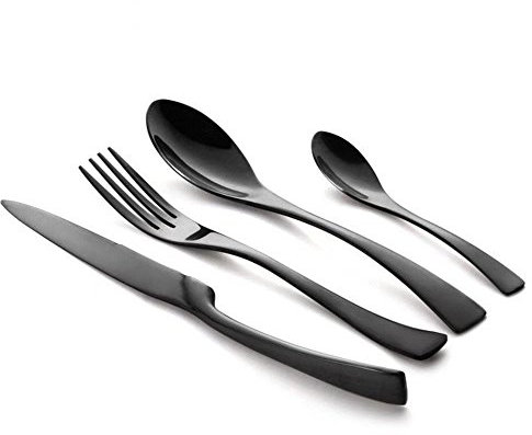 Frolahouse Dinnerware Sets Cutlery Flatware - Black Stainless Steel Handle Flatware Set for 4 Pieces, 1*Knife, 1*Fork, 1*Tablespoon, 1*Teaspoon