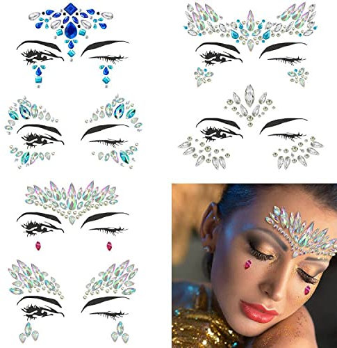 OASMU 2 Stücke Edelsteine Temporäre Tattoos Glitzer Schmucksteine Strass,Gesicht Juwelen Kristalle Strasssteine für Musikkarneval Party Make up