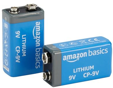 Amazon Basics 2-Pack 9 Volt High-Performance Lithium Batteries, 10-Year Shelf Life, Long Lasting Power, Outdoor Use, Temperature Range