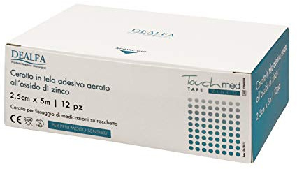 TOUCHMED Cerotto su Rocchetto in Tela con Ossido di Zinco - cm 2,5x5 mt - Alta Adesività, Facile Rimozione - Monouso - Confezione da 12 Pezzi