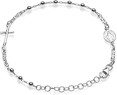 AKA Gioielli® - 925 Silber Damen Rosenkranz Armband mit mit Jungfrau Maria und Kreuz