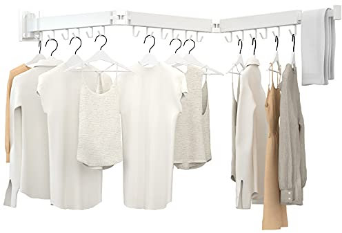 Kelisiting Wäscheständer Wandmontage, 3-Fold Wand Wäschetrockner ausziehbar, 120 cm/ 50 Inch gefaltet Ausziehbarer Wandmontage für kleine Haushalte, Platzsparend-150 LBS Tragkraft - Weiß