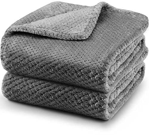 ASIJIA Hundedecke, Katzendecke, 70 x 100 cm dick, waschbar, weich und warm, Haustierdecken für kleine und mittelgroße Hunde und Katzen, Grau, 2 Stück