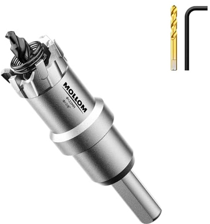 Mollom 7/8 (22mm) Hartmetall-Lochsäge Schwerlast mit 2 Zentrierbohrern | Industrielle Lochsägen zum Schneiden von Edelstahl, Baustahl, Eisen, Kupfer, Messing, Aluminium und Kunststoff