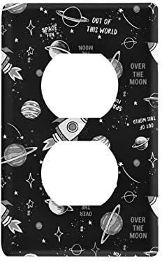 Space Doodle Cartoon Space Rockets, Planets, Stars, Moon, Slogans Toggle Switch Print Toggle Wall Plate, Switch Plate Cover for Living Room Bedroom Bathroom Office and School