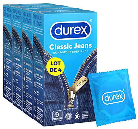 Durex Classic Jeans Kondom, Komfort und Vertrauen – 4 x 9 Kondome