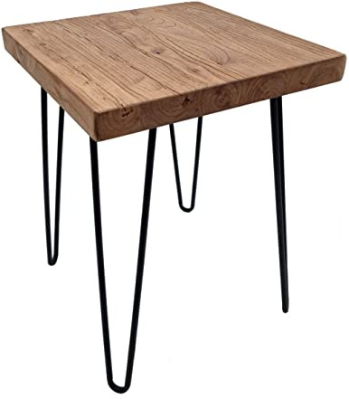 Spetebo Beistelltisch aus Ulmenholz - eckig Couchtisch aus Metall | Massivholz Couchtisch, 4 Beine aus Metall, Deko Holz Sofa Tisch, Blumen Hocker, Ulme massiv