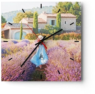 Modern Wanduhr Boho Heidekraut Frau 40x40cm Quadrat Groß Wand Uhr Glas Analog Zimmeruhren Küche Büro Wohnzimmer Glasuhr Wall Clock Dekoration Design Wanddekoration Küchenuhr C3AC40x40-4420