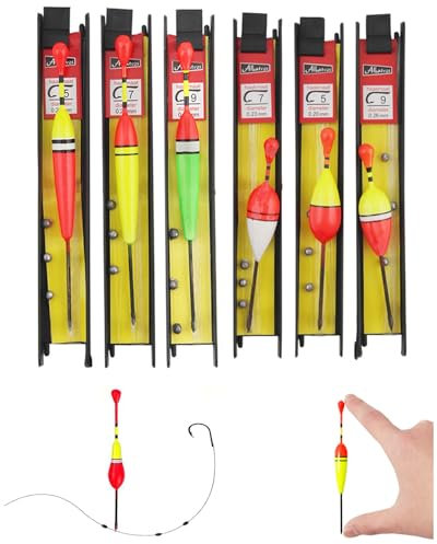 Hezhou 6 Stück Fishing Posen Set Angelposen Angeln Schwimmt Set Mit Senkblei, Angelschnur und Haken (5#, 7#, 9#) für Friedfische, Forellen, Aal, Zander ideal für See, Fluss, Bach und Teich (A)