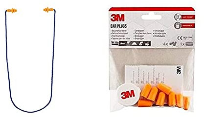 3M Gehörschutzstöpsel mit Kordel, 1 Set mit Aufbewahrungsbox, bei Geräuschpegeln von 87 bis 98 dB - Orange & 1100C4 Gehörschutzstöpsel mit Aufbewahrungsbox, 1 Set mit 4 Paar, Orange