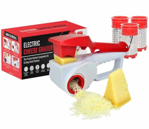 Rallador eléctrico de queso – Just Amazing Deals Rallador de queso giratorio automático eléctrico de mano para queso parmesano, inalámbrico con batería recargable (rojo)