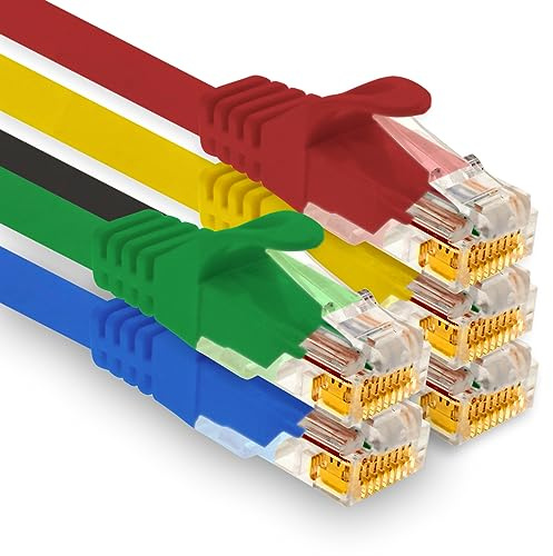 1aTTack.de - 5 cables de red Cat7 de 2,0 m, Cat.7 Ethernet, LAN y Cat 7 para una máxima velocidad de Internet y conecta todos los dispositivos con conector RJ 45 Color 1