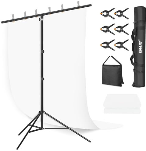 EMART White Backdrop with Stand, 1.5x2m Photography Screen with 2x2m Background Frame Kit for Photo Video Studio, include 6 Spring Clamps and 1 Sandbag