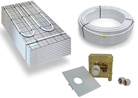 Warmwasser Tackerplatte Fußbodenheizung HoWaTech TAC Komplett Set 5/10m² Dämmplatte 20mm EPS WLG 045 DES und Regelbox RTL, Heizfläche:5.00m²